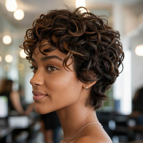 Premax Wigs Pixie Cut Gorgeous Short Curly Highlight Lace Frontals Human Hair Wigs