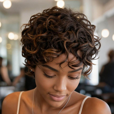 Premax Wigs Pixie Cut Gorgeous Short Curly Highlight Lace Frontals Human Hair Wigs