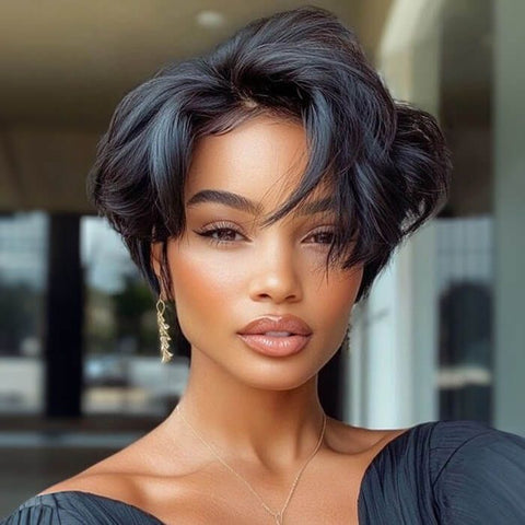 Pixie Cut Layered Short Bob Wig Glueless Human Hair Wigs