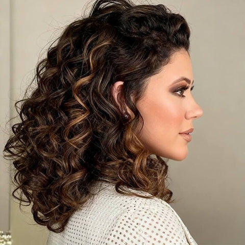 Loose Deep Brown Highlight Curly Bob Wigs Lace Front Human Hair Wigs