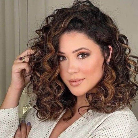 Loose Deep Brown Highlight Curly Bob Wigs Lace Front Human Hair Wigs