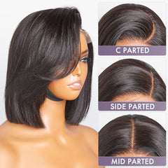 Beginner Friendly Straight Bob 5x5 Lace Glueless Left C Part Short 100% Human Hair Wig with Bangs