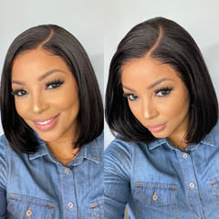 Super Natural C Part Natural Black / Blonde Highlight Glueless Lace Bob Wig 100% Human Hair | Fits All Face Shapes