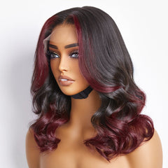 Dark Red Highlight Loose Wave Glueless 5x5 Closure HD Lace Wig