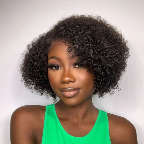 Glueless Kinky Edges Jerry Curly Bob Wig 200% Density Human Hair Wigs