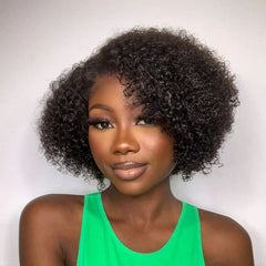 Glueless Kinky Edges Jerry Curly Bob Wig 200% Density Human Hair Wigs