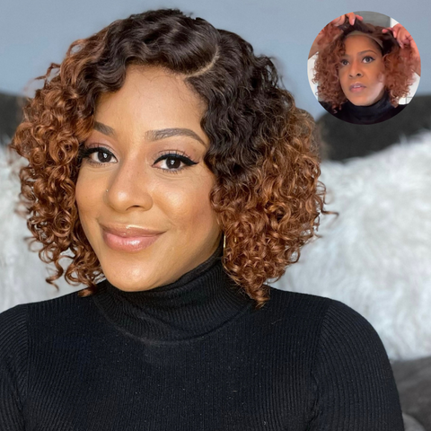 Trendy Mix Brown Short Cut Curly Minimalist HD Lace Glueless Side Part Wig 100% Human Hair