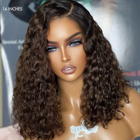 Ombre Brown Funmi Curly 5x5 Closure HD Lace Glueless Side Part Short Wig 100% Human Hair