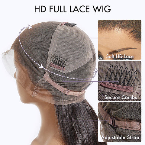 Full Lace Part Anywhere Classic Silky Straight Invisible HD Lace Human Hair Wigs