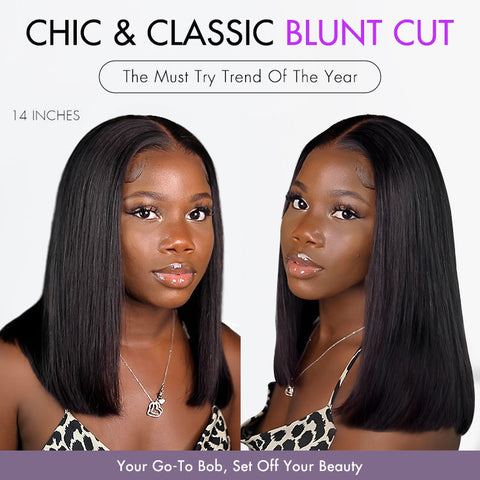 PreMax Wigs | Silky Blunt Cut Glueless 2x6 / 5x5 Closure Lace Shoulder Length Bob Wig Pre Plucked & Bleached