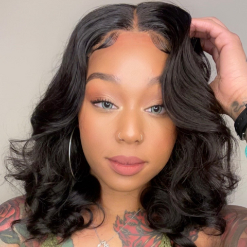 Gorgeous Natural Black Loose Wave 5x5 Closure Lace Glueless Short Wig