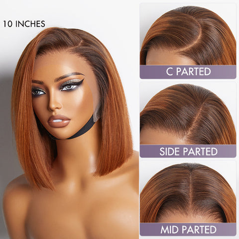 Ginger Ombre Silky Blunt Cut Glueless 13x4 Lace Front Short Bob Wig 100% Human Hair