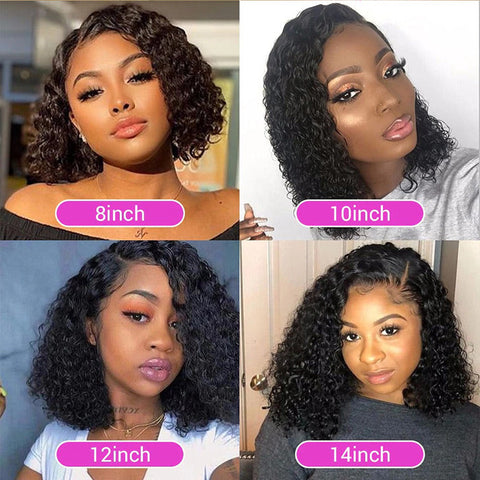 Natural Black Curly Bob Wig Pre Plucked 13x4 Lace Front Human Hair Wigs Smart Curly Pixiecut Wig