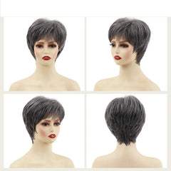 100% Human Hair Short Wig 4 Inch 150% Density Full Machine Made Light Gray Pixie Cut Wig Natural Looking For Daily Use
