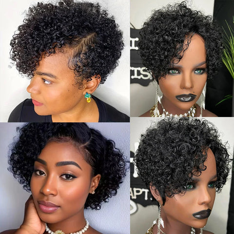 Short Curly Pixie Cut Wigs for Black Women Curly Bob Wigs Coiffure Hairstyle Pixie Wigs Brazilian Virgin Human Hair Gluless Wig