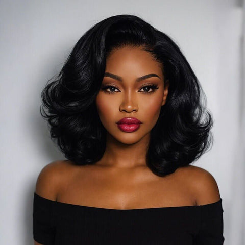 Loose Wavy Bob Wigs with Side Part Glueless Lace Front Human Hair Wigs