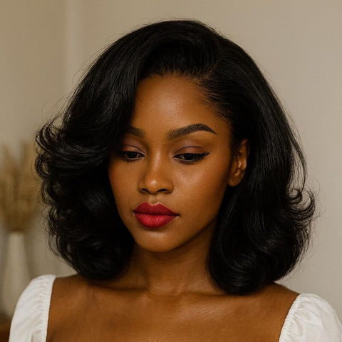 Loose Wavy Bob Wigs with Side Part Glueless Lace Front Human Hair Wigs