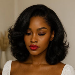 Loose Wavy Bob Wigs with Side Part Glueless Lace Front Human Hair Wigs