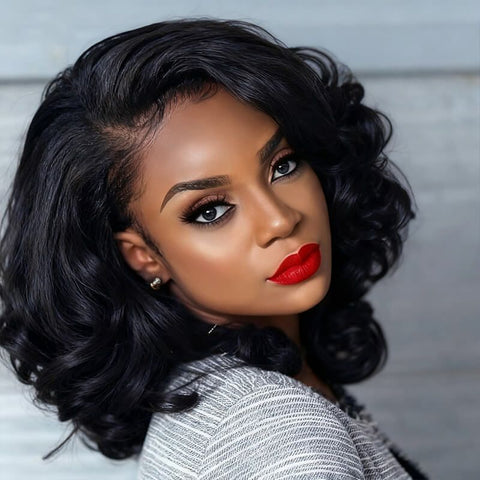 Loose Wavy Bob Wigs with Side Part Glueless Lace Front Human Hair Wigs