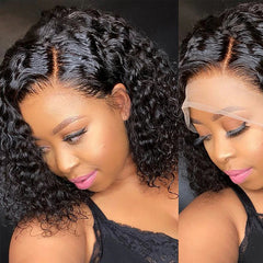 Natural Black Curly Bob Wig Pre Plucked 13x4 Lace Front Human Hair Wigs Smart Curly Pixiecut Wig