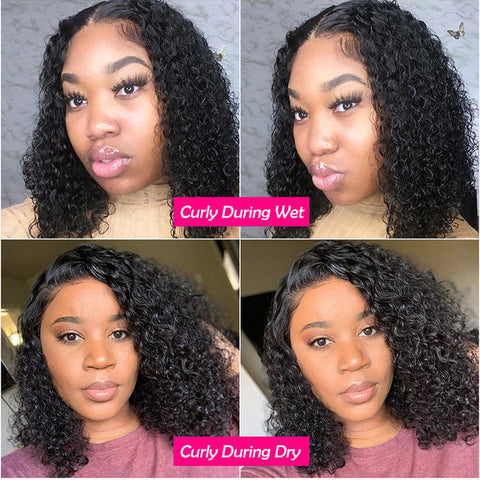 Natural Black Curly Bob Wig Pre Plucked 13x4 Lace Front Human Hair Wigs Smart Curly Pixiecut Wig