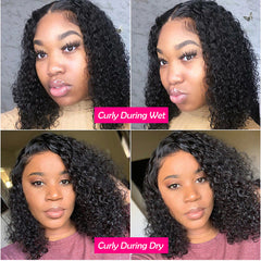 Natural Black Curly Bob Wig Pre Plucked 13x4 Lace Front Human Hair Wigs Smart Curly Pixiecut Wig