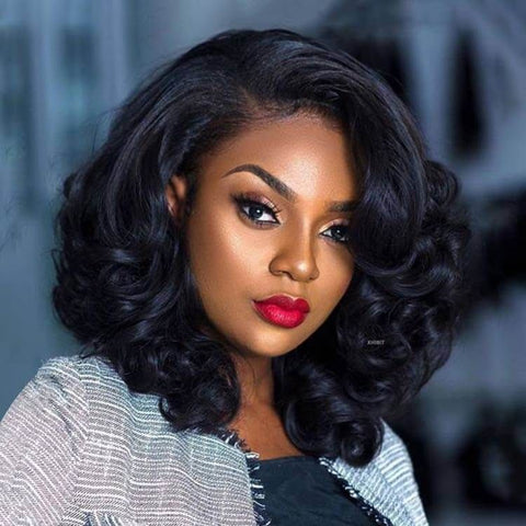 Loose Wavy Bob Wigs with Side Part Glueless Lace Front Human Hair Wigs