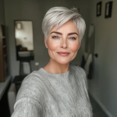 Silver Gray Pixie cut Wigs Human Hair Grey Pixie Cut with Straight Layered Hair for Women Short Hair Wig Full Machine-Made Wig
