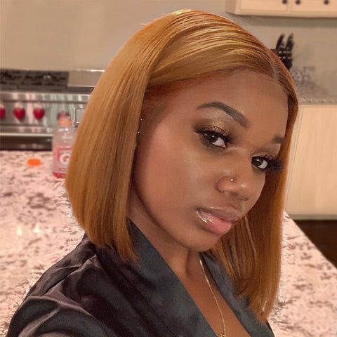 #30 Light Brown Short Straight Bob 13x4/4x4 Lace Wig 100% Human Virgin Hair