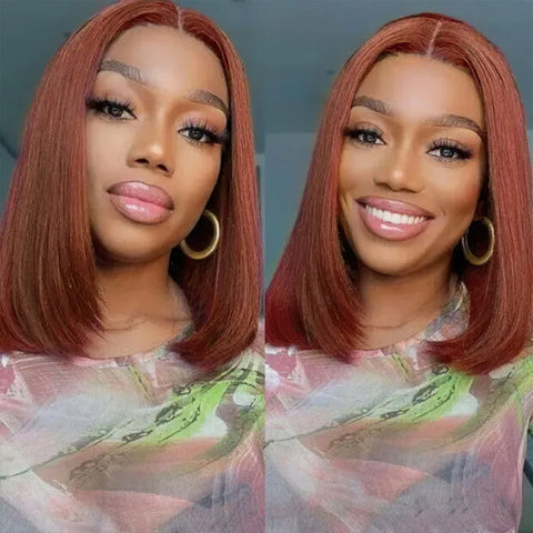 #33 Dark Auburn Remy Straight Bob Red Lace Front  Lucky Pixiecut Wig