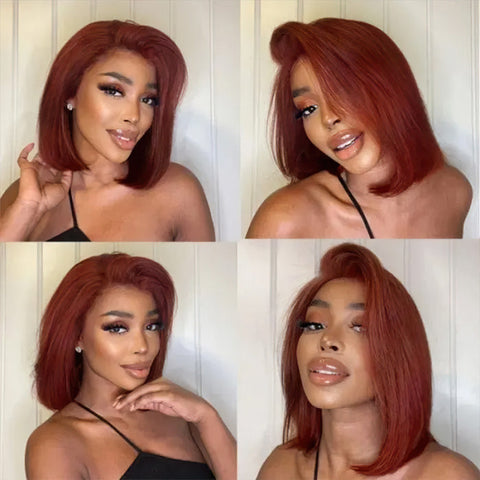 #33 Dark Auburn Remy Straight Bob Red Lace Front  Lucky Pixiecut Wig
