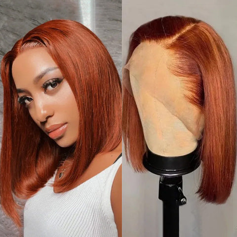 #33 Dark Auburn Remy Straight Bob Red Lace Front  Lucky Pixiecut Wig