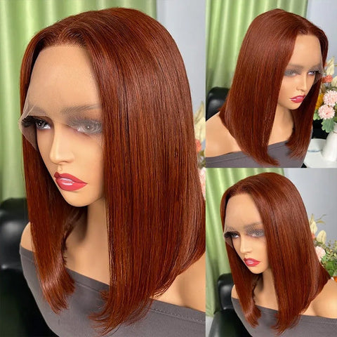 #33 Dark Auburn Remy Straight Bob Red Lace Front  Lucky Pixiecut Wig