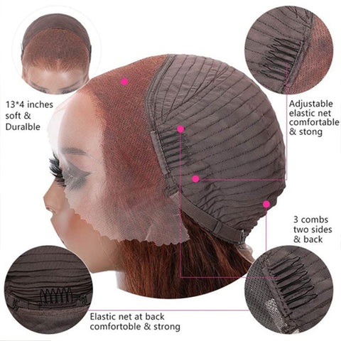#33 Dark Auburn Remy Straight Bob Red Lace Front  Lucky Pixiecut Wig
