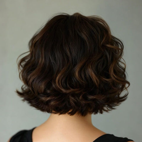 Wear And Go Wigs Brown Highlight Wave Short Bob Wigs Glueless Human Hair Wigs