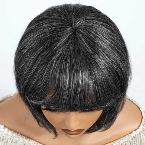 Debut Salt and Pepper Gray Short Pixie Cut Bob 100% Human Hair Wigs For Women Brazilian Remy Hair Full Machine Made Mom Wigs