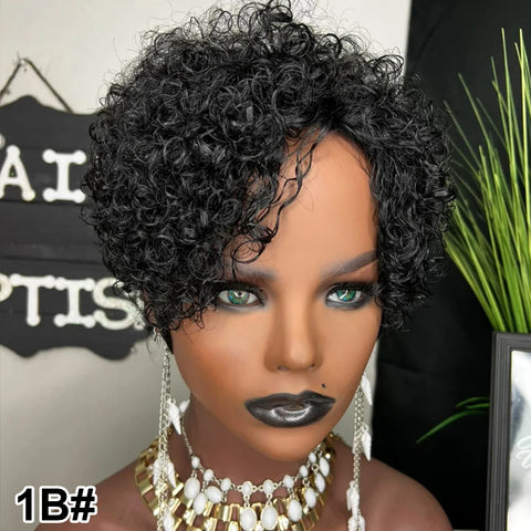 Short Curly Pixie Cut Wigs for Black Women Curly Bob Wigs Coiffure Hairstyle Pixie Wigs Brazilian Virgin Human Hair Gluless Wig