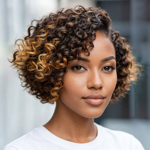 Wear and Go Wigs Highlight Short Pixie Cut Curly Bob Wigs Pre Cut Lace Glueless Human Hair Wigs