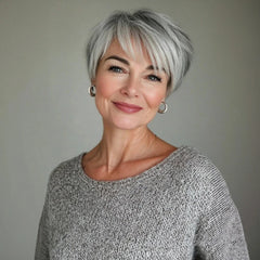 Silver Gray Pixie cut Wigs Human Hair Grey Pixie Cut with Straight Layered Hair for Women Short Hair Wig Full Machine-Made Wig