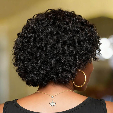 Short Curly Bob Wigs with Side Part Glueless Human Hair Wigs