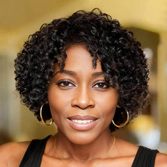 Short Curly Bob Wigs with Side Part Glueless Human Hair Wigs