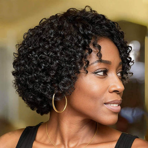 Short Curly Bob Wigs with Side Part Glueless Human Hair Wigs