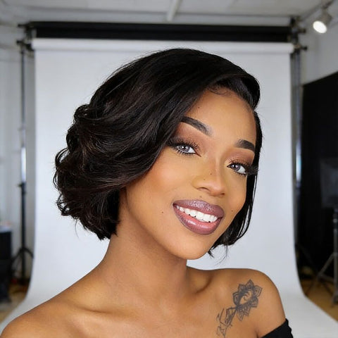 Wear and Go Wigs Pixie Cut Bob Wigs with Side Part Pre Cut Lace Human Hair Wigs