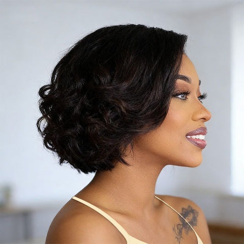 Wear and Go Wigs Pixie Cut Bob Wigs with Side Part Pre Cut Lace Human Hair Wigs