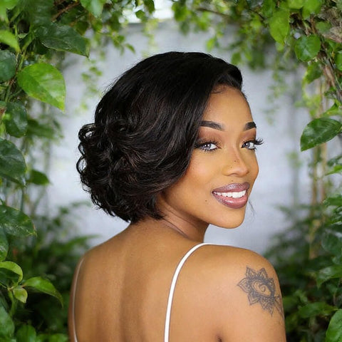 Wear and Go Wigs Pixie Cut Bob Wigs with Side Part Pre Cut Lace Human Hair Wigs