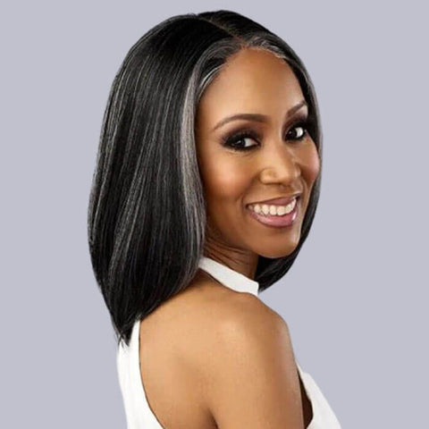 Salt And Pepper Silk Straight Bob Wigs 4x4 Lace Glueless Human Hair Wigs