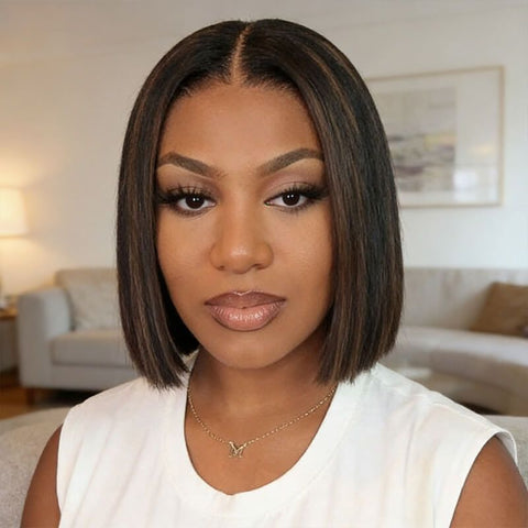 Glueless Highlight Blunt Cut Short Bob Wig Human Hair Wigs