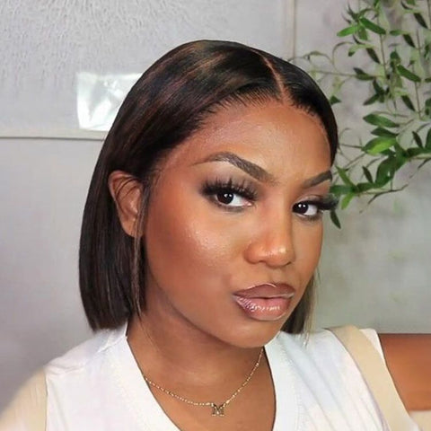 Glueless Highlight Blunt Cut Short Bob Wig Human Hair Wigs