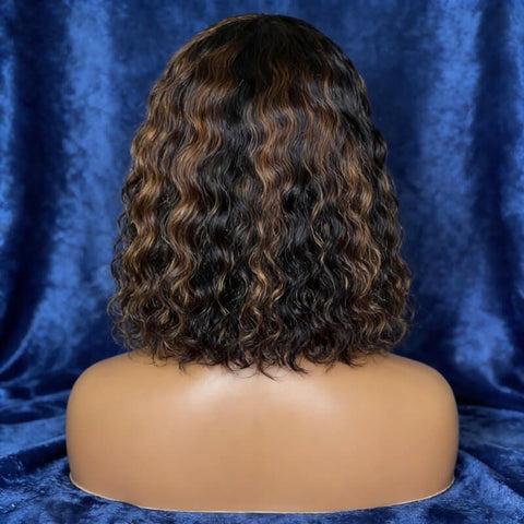 Short Bob Wig Highlight Balayage Water Wave Pre Cut Lace Human Hair Wigs