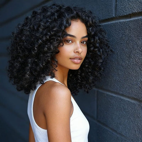 Wear and Go Wigs Curly Bob Wigs Pre Cut Lace Glueless Human Hair Wigs